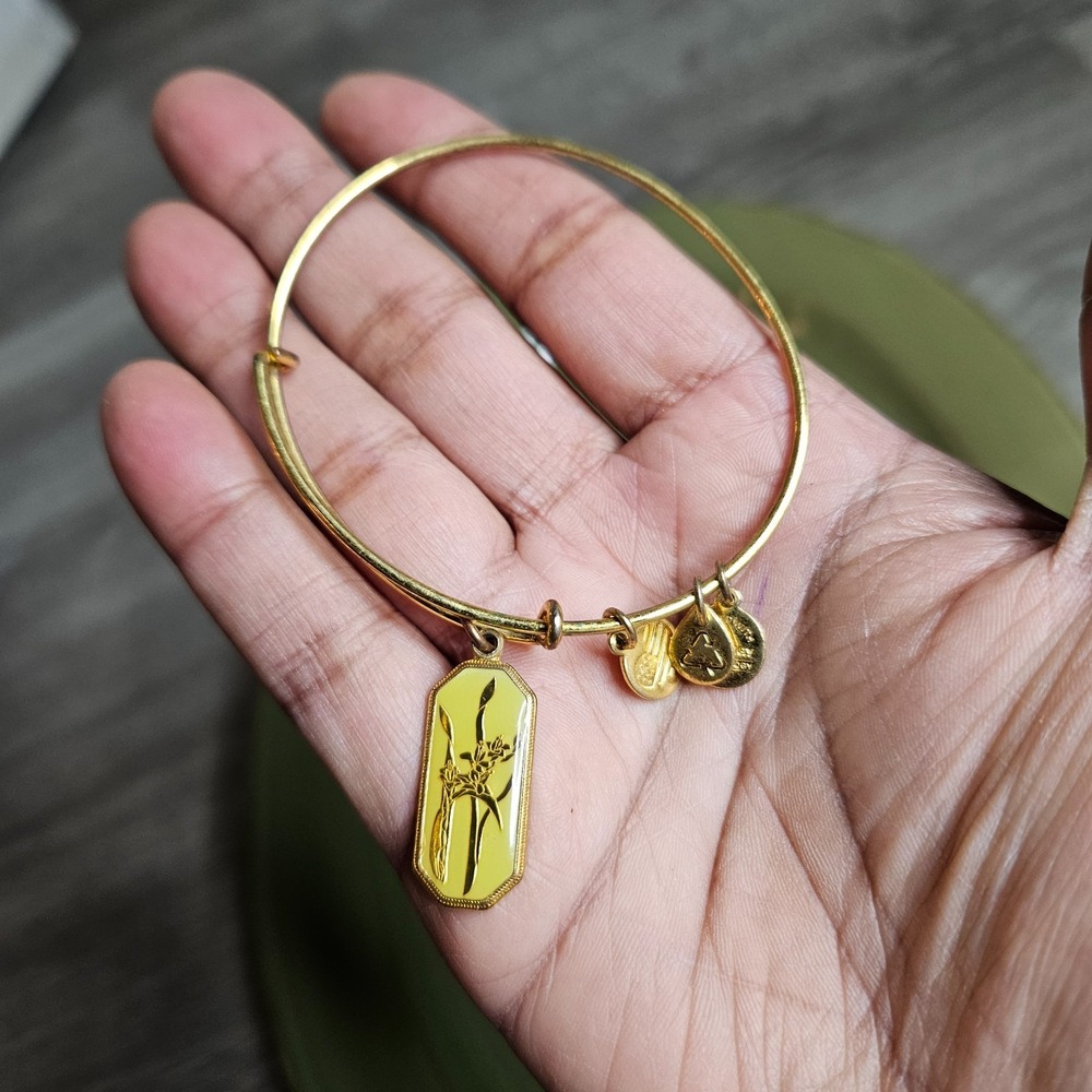 Alex and‎ Ani Warriors Will Gladiolus Charm Expandable Bangle Bracelet Goldtone